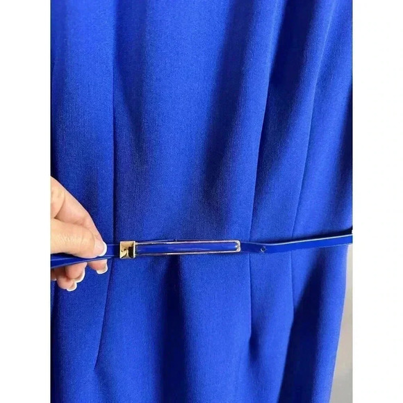 Tahari Arthur S. Levine Royal Blue Sleeveless Lined Polyester Dress Size 12 Belt - Picture 4 of 12